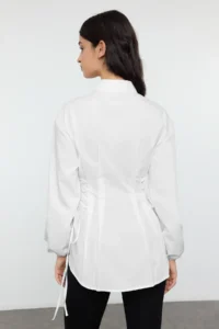 Trendyol Modest Ecru Belde Binding Detailed Weaving Shirt - Image 5