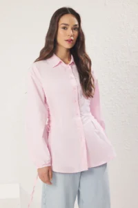 Trendyol Modest Light Pink Belde Binding Detailed Weaving Shirt - Image 2