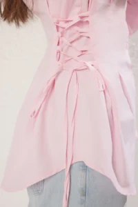Trendyol Modest Light Pink Belde Binding Detailed Weaving Shirt - Image 3