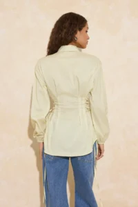 Trendyol Modest Yellow Fitted Belden Binding Detailed Striped Weaving Shirt - Image 4