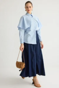 Trendyol Modest Mavi Cape Detailed Weaving Shirt - Image 2