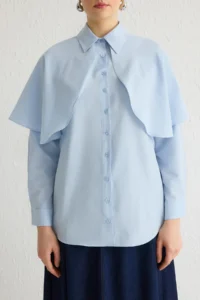 Trendyol Modest Mavi Cape Detailed Weaving Shirt - Image 3