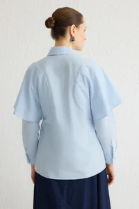 Trendyol Modest Mavi Cape Detailed Weaving Shirt - Image 5