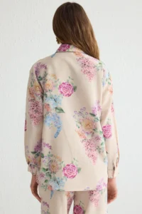 Trendyol Modest Powder Pink Floral linen look Weaving Shirt - Image 7