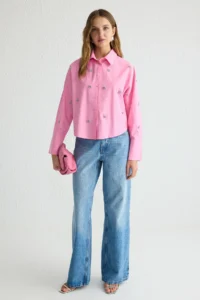 Trendyol Modest Pink Stone Accessory Detailed Weaving Shirt - Image 3
