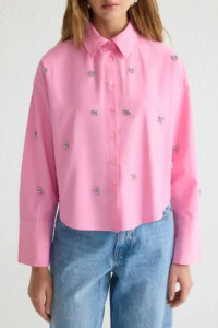Trendyol Modest Pink Stone Accessory Detailed Weaving Shirt - Image 4
