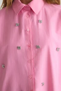 Trendyol Modest Pink Stone Accessory Detailed Weaving Shirt - Image 5