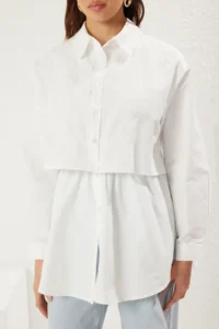 Trendyol Modest Ecru Floor Detailed Weaving Hijab Shirt - Image 3
