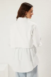 Trendyol Modest Ecru Floor Detailed Weaving Hijab Shirt - Image 5