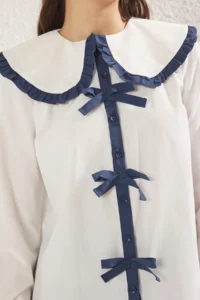 Trendyol Modest Ecru Ribbon Detailed Baby Collar Shirt - Image 8