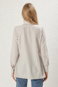 Trendyol Modest Stone Shirt Collar Double breasted tied up Pleat Detailed Weaving Shirt - Image 5