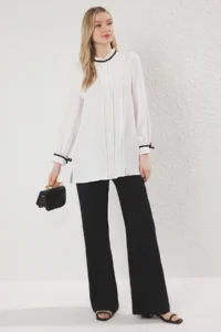 Trendyol Modest Ecru Piping Detailed Satin Weaving Shirt