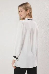 Trendyol Modest Ecru Piping Detailed Satin Weaving Shirt - Image 4