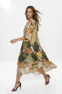 TRENDYOLMİLLA Khaki Tropical Patterned Weaving Dress&Jumpsuit Hijab Dress Kaftan