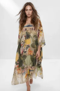 TRENDYOLMİLLA Khaki Tropical Patterned Weaving Dress&Jumpsuit Hijab Dress Kaftan - Image 2