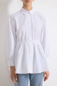 Trendyol Modest White Fitted Waist Tire Detailed Cotton Fitted Shirt - Image 3