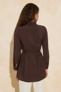 Trendyol Modest Brown Draped Material Belde Detailed Fitted Weaving Shirt - Image 4