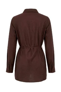 Trendyol Modest Brown Draped Material Belde Detailed Fitted Weaving Shirt - Image 6