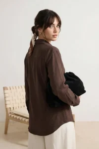 Trendyol Modest Brown Flowy Hair Clip Detailed Comfortable Pattern Shirt - Image 3
