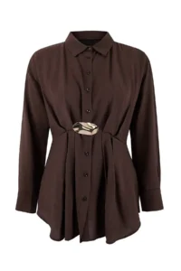 Trendyol Modest Brown Flowy Hair Clip Detailed Comfortable Pattern Shirt - Image 4