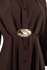 Trendyol Modest Brown Flowy Hair Clip Detailed Comfortable Pattern Shirt - Image 5
