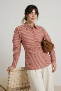 Trendyol Modest Rejection Striped Sleeve Detailed Asymmetric Fitted Shirt - Image 2