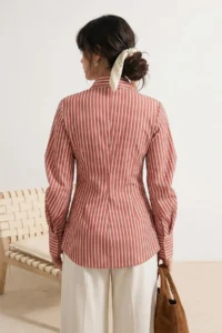 Trendyol Modest Rejection Striped Sleeve Detailed Asymmetric Fitted Shirt - Image 3