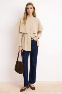 Trendyol Modest Stone Cape Detailed Fitted Cotton Shirt