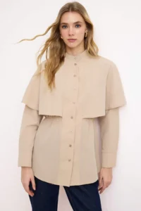 Trendyol Modest Stone Cape Detailed Fitted Cotton Shirt - Image 2