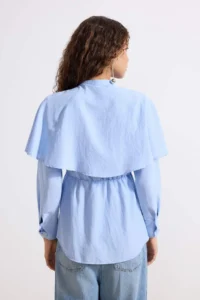Trendyol Modest Mavi Cape Detailed Fitted Cotton Shirt - Image 4