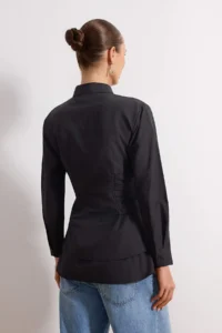 Trendyol Modest Black Belt Detailed Skirt Layered Fitted/Waist Sitting Cotton Shirt - Image 4