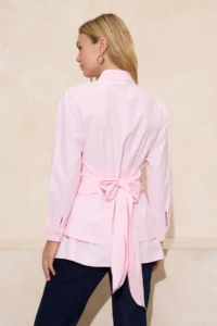 Trendyol Modest Light Pink Belt Detailed Skirt Layered Fitted/Waist Sitting Cotton Shirt - Image 5