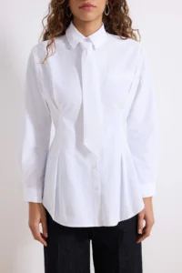 Trendyol Modest White Tie Detailed Fitted Cotton Shirt - Image 3