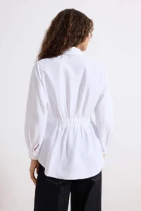 Trendyol Modest White Tie Detailed Fitted Cotton Shirt - Image 4