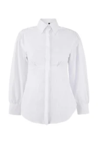 Trendyol Modest White Fitted Balloon Kollu Fitted/Bele Oturan Cotton Shirt - Image 3