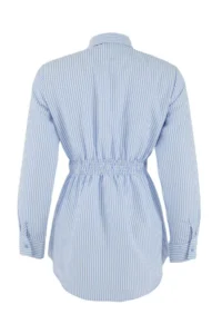 Trendyol Modest Mavi Striped Back Elastic Fitted/Waist Sitting Cotton Shirt - Image 3