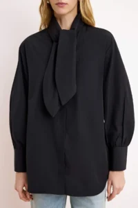 Trendyol Modest Black Scarf Detailed Regular/Normal Pattern Cotton Shirt - Image 3