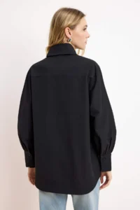 Trendyol Modest Black Scarf Detailed Regular/Normal Pattern Cotton Shirt - Image 4