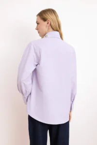 Trendyol Modest Lilac Scarf Detailed Regular/Normal Pattern Cotton Shirt - Image 4