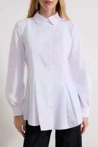 Trendyol Modest White Detachable Collar Pleat Detailed Regular/Normal Pattern Cotton Shirt - Image 3