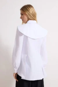 Trendyol Modest White Detachable Collar Pleat Detailed Regular/Normal Pattern Cotton Shirt - Image 4