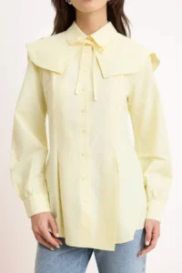 Trendyol Modest Light Yellow Detachable Collar Pleat Detailed Regular/Normal Pattern Cotton Shirt - Image 3