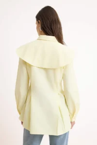 Trendyol Modest Light Yellow Detachable Collar Pleat Detailed Regular/Normal Pattern Cotton Shirt - Image 4