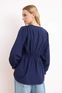Trendyol Modest Navy Blue Balloon Sleeve Fitted Shirt - Image 4