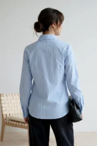 Trendyol Modest Mavi Striped Shawl Collar Detailed Regular/Normal Pattern Shirt - Image 3