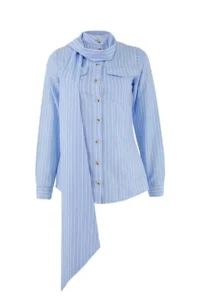 Trendyol Modest Mavi Striped Shawl Collar Detailed Regular/Normal Pattern Shirt - Image 6