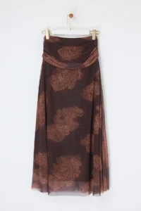 Drop by TrendyolMilla Brown Brown Shirred Tulle Skirt - Image 4