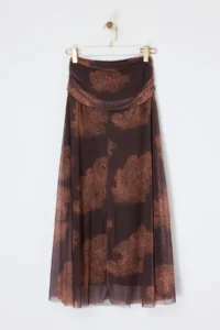 Drop by TrendyolMilla Brown Brown Shirred Tulle Skirt - Image 5