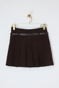 Drop by TrendyolMilla Brown Arched pleated Weaving Mini Shorts Skirt - Image 4