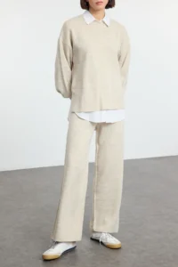 TRENDYOLMİLLA Stone Wide Pattern Basic Knitwear Bottom - Top Set - Image 2